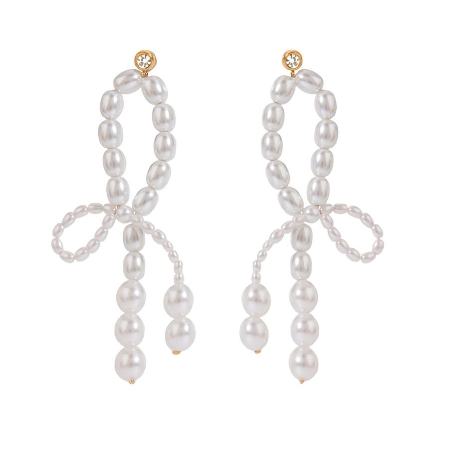 1 Pair Luxurious Series Elegant line Stainless Steel 18K Gold Plated Artificial Pearl Women Drop Earrings Picture6