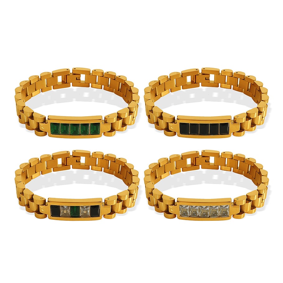 1 Piece Simple Series Retro Geometric Stainless Steel 18K Gold Plated Zircon Women Chain Bracelets Picture9