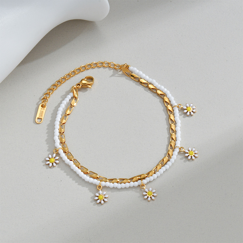 Bracelet à breloques pour femme, série simple, motif bohème, en acier inoxydable plaqué or 18 carats Image4