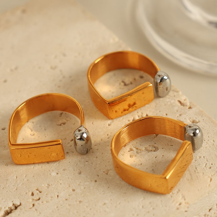 1 Pair Simple Series Simple Geometric Stainless Steel 18K Gold Plated Women Adjustable Rings Picture4