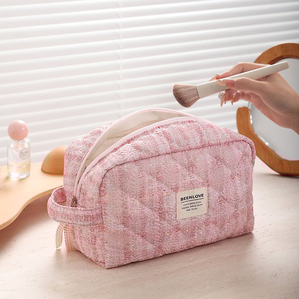 1 Piece Simple Sweet Style Patchwork Polyester Women Makeup Bag