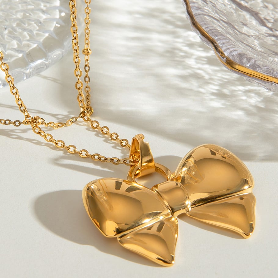 1 Piece Simple Series Sweet Bow Knot Stainless Steel 18K Gold Plated Women Layered Necklaces Picture4