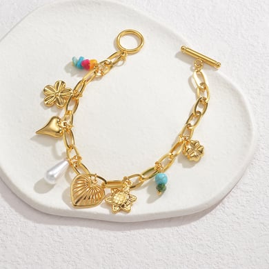 1 Stück Simple Series Retro Flower Edelstahl Damen Charm Armbänder h5 Bild4