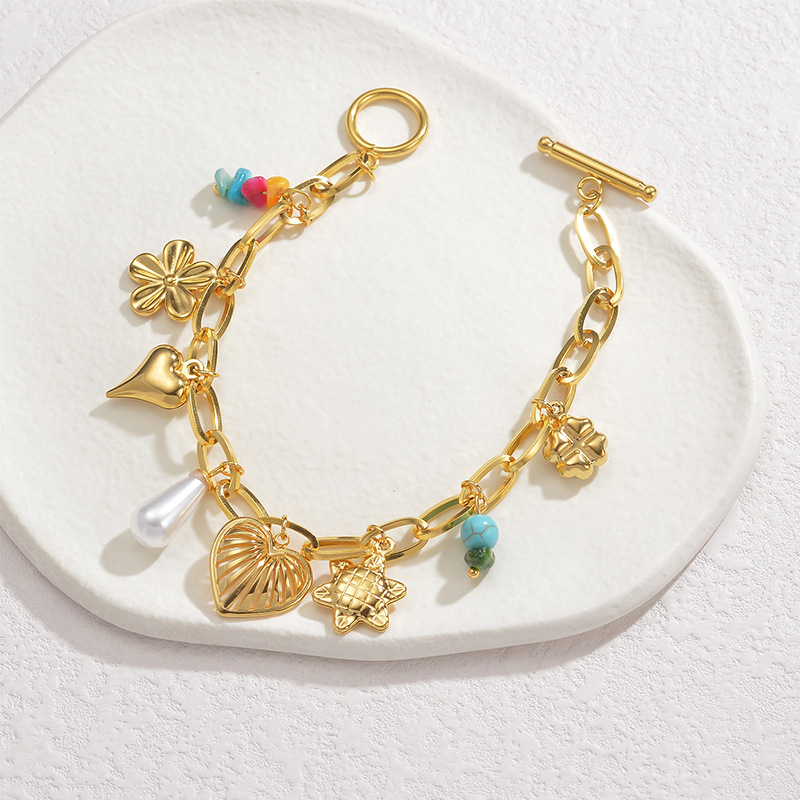 1 Stück Simple Series Retro Flower Edelstahl Damen Charm Armbänder Bild4