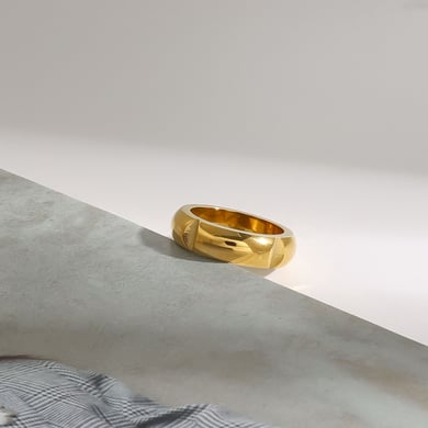 Anillos individuales de acero inoxidable dorados para mujer, serie simple, Europa y América, 1 pieza h5 Imagen6