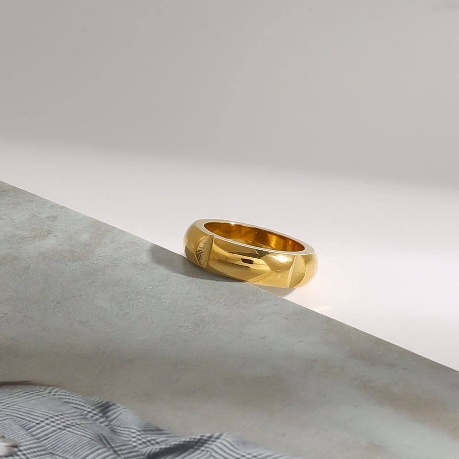 Anillos individuales de acero inoxidable dorados para mujer, serie simple, Europa y América, 1 pieza Imagen6