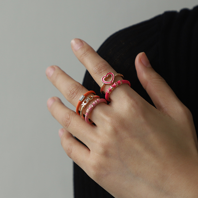 1 pezzo serie romantica carino cuore lega anello da donna set Immagine3