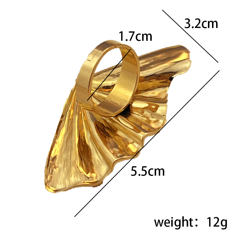 1 Piece Retro Oversize Flower Stainless Steel Gold Color Women's Adjustable Rings Picture5