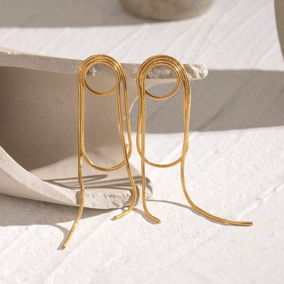 1 Pair Simple Series Retro Tassel Stainless Steel 18K Gold Plated Women Stud Earrings Picture4