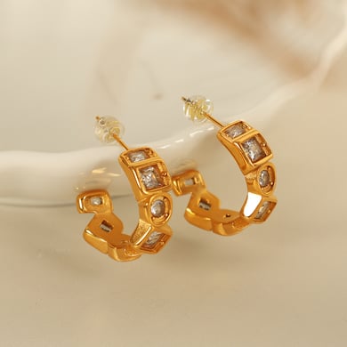 1 Pair Simple Series Simple Geometric Stainless Steel 18K Gold Plated Zircon Women Hoop Earrings h5 Picture3