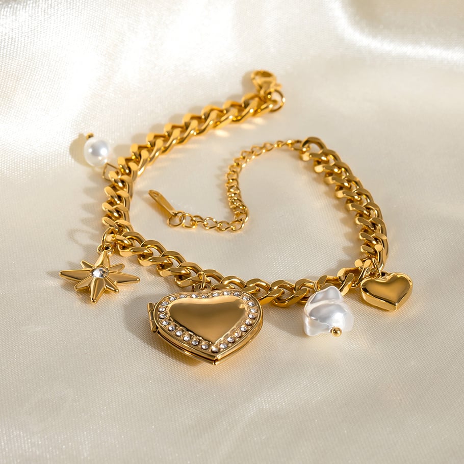 1 Piece Luxurious Series Sweet Heart Stainless Steel 18K Gold Plated Women Charm Bracelets Picture5