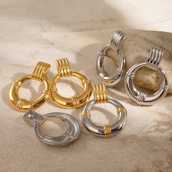 1 Pair Simple Series Retro Geometric Stainless Steel 18K Gold Plated Women Drop Earrings