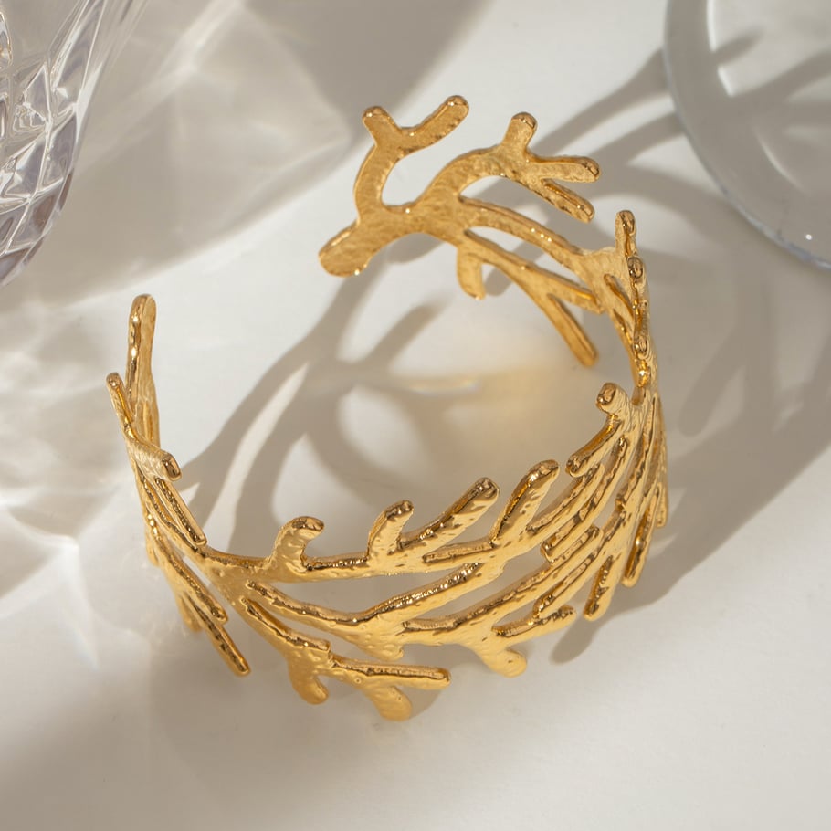 1 Piece Simple Series Retro Plant Stainless Steel 18K Gold Plated Women Bangles Picture4