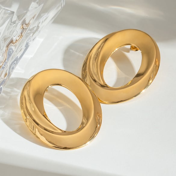 1 paar Simple Series Daily geometrische roestvrijstalen 18K vergulde dames oorbellen