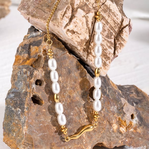 1 Piece Simple Series Elegant Beads Stainless Steel 18K Gold Plated Artificial Pearl Women Beaded Necklaces