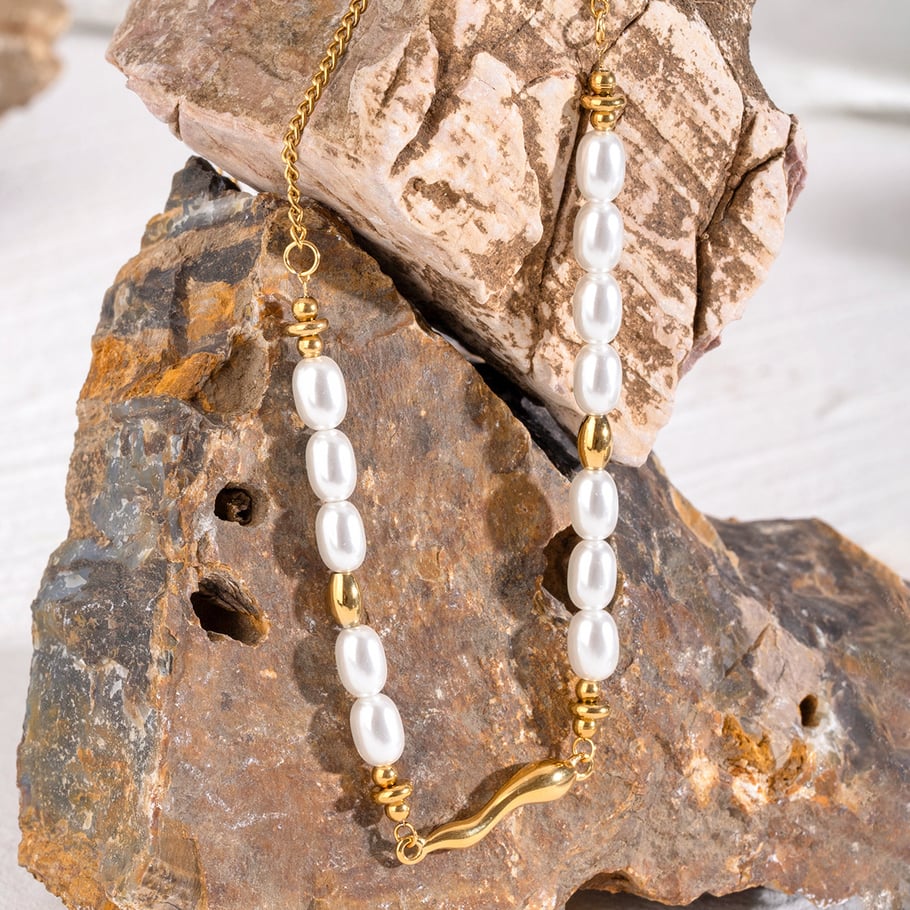 1 Stück Simple Series Elegante Perlen Edelstahl 18 Karat vergoldet Kunstperlen Damen Perlenketten Bild3