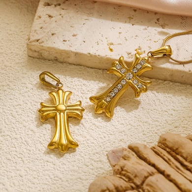 1 Paar Luxuriöse Serie Retro Kreuz Edelstahl 18K vergoldet Strass Damen Anhänger h5 Bild5