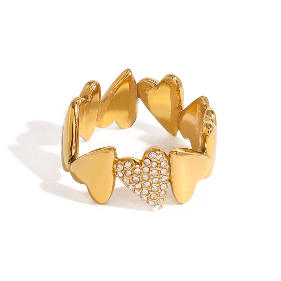 1 par de anillos sencillos de acero inoxidable con forma de corazón, chapados en oro de 18 quilates y circonitas para mujer. Imagen10