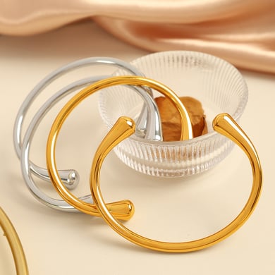 1 Piece Simple Series Simple Solid Color Stainless Steel 18K Gold Plated Women Bangles h5 Picture4