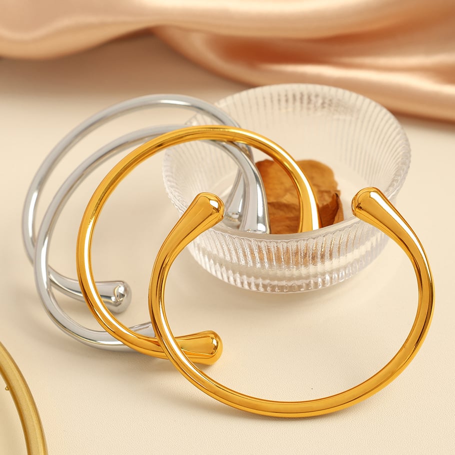1 Piece Simple Series Simple Solid Color Stainless Steel 18K Gold Plated Women Bangles Picture4