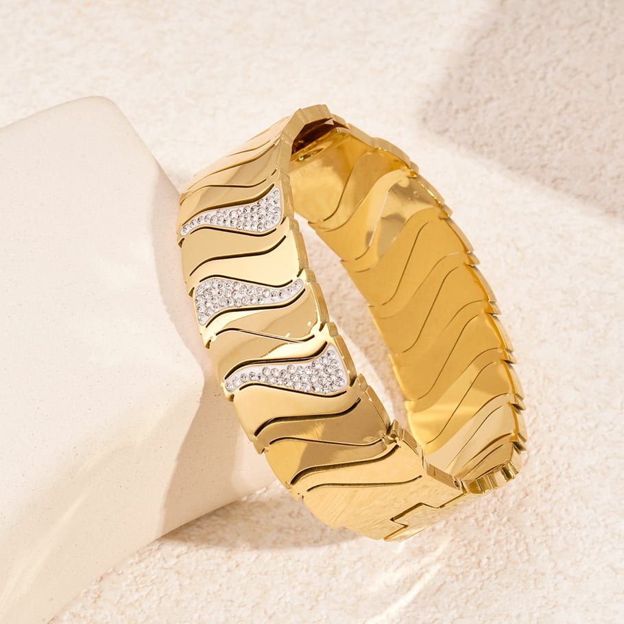 1 Piece Opulent Series Elegant Irregular Stainless Steel Gold Color Women's Bangles Picture4