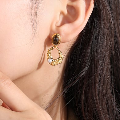 1 Pair Classic Series Retro Geometric Titanium Steel   Gold Color  Women's Drop Earrings h5 Picture5