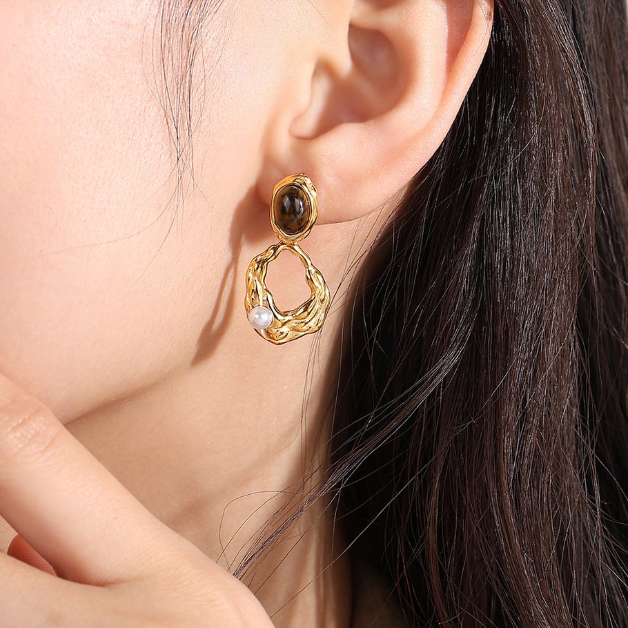 1 Pair Classic Series Retro Geometric Titanium Steel   Gold Color  Women's Drop Earrings Picture5