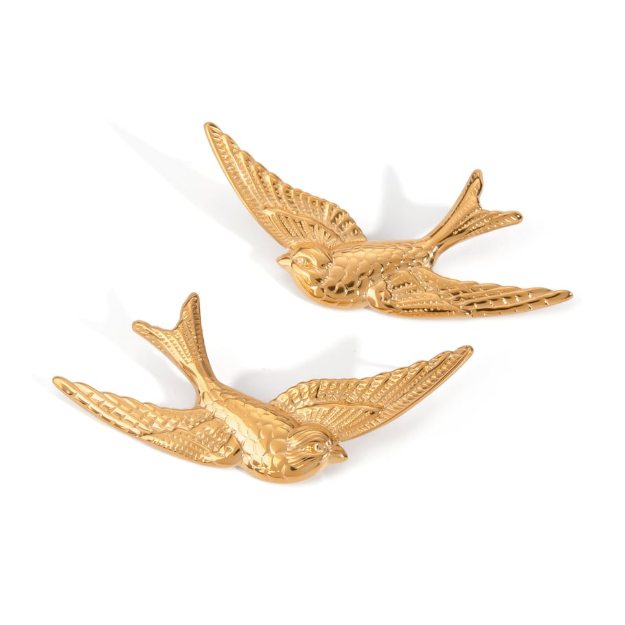 1 Pair Luxurious Series Elegant Natural Bird Stainless Steel Gold Color Women's Stud Earrings Picture7