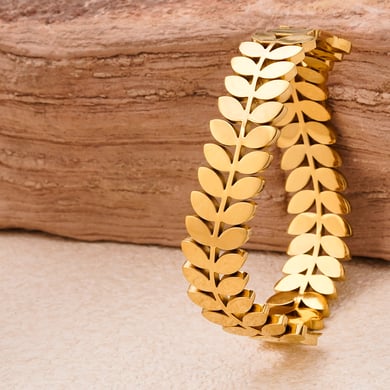 1 Stück Simple Series Natürliche Pflanzen Edelstahl Gold Farbe Damen Armreifen h5 Bild4