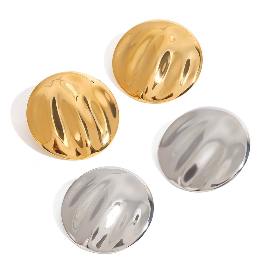 1 Pair Simple Series Europe And America Hammer Pattern Stainless Steel   Gold Color  Women's Stud Earrings Picture12