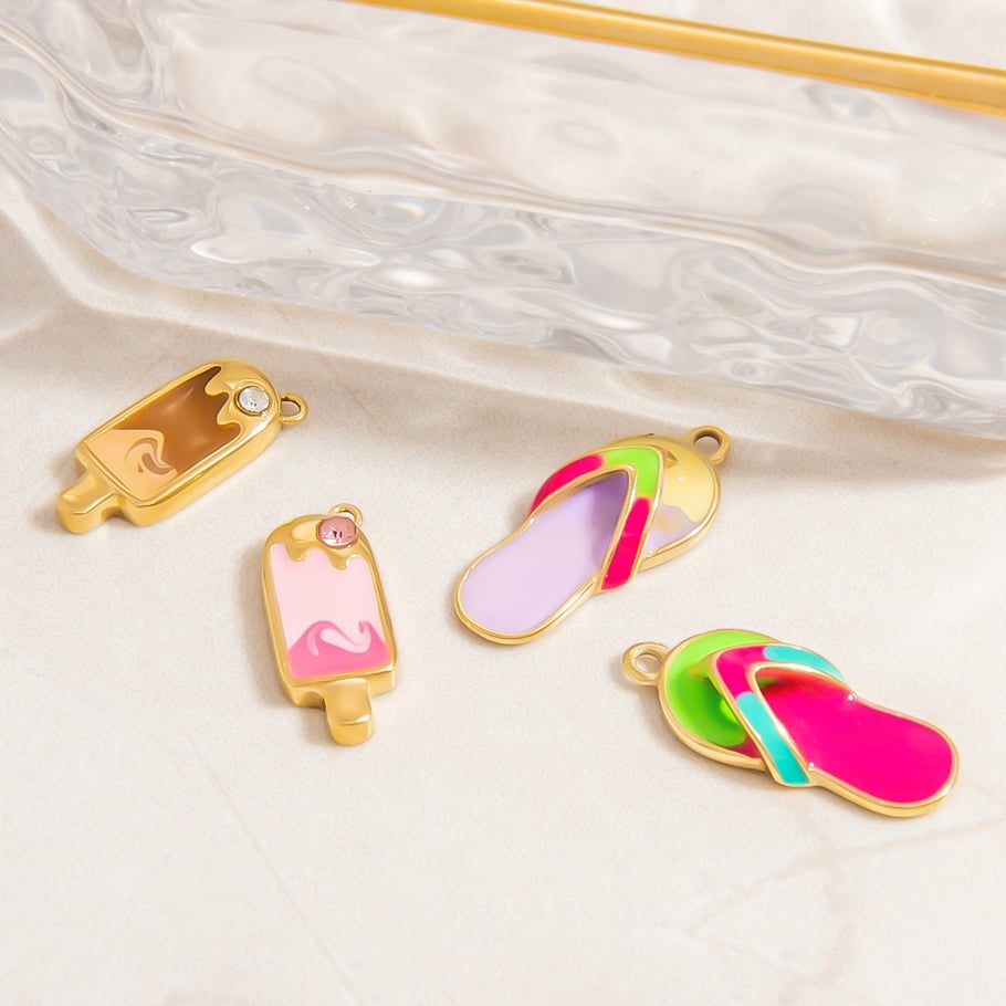 1 pieza de colgantes de acero inoxidable dorados con diseño de planta de vacaciones de serie simple para mujer Imagen3