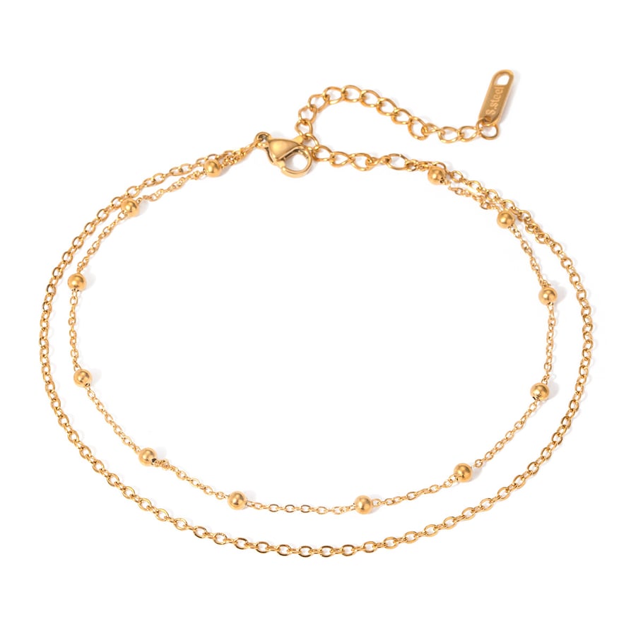 accessories new niche fashion all-match gold stainless steel double-layer round bead chain anklet jewelry female h5Picture6