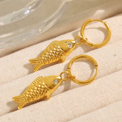 1 Pair Classic Series Daily Fish Titanium Steel 18K Gold Color Plated Rhinestone Women's Drop Earrings h5 Picture4