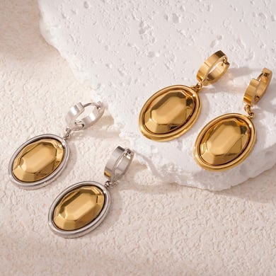 1 Pair Lustrous Series Classic Oval Three-dimensional Titanium Steel Gold Color Women's Drop Earrings h5 Picture3