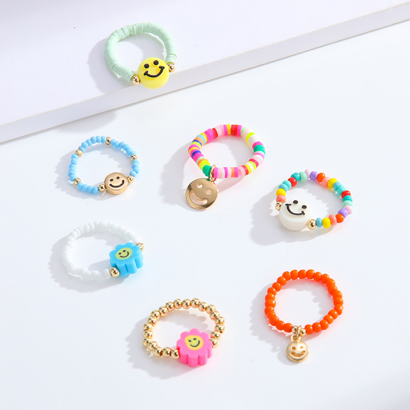 1 Piece Vacation Series All-match Lightweight Mixed Color Beads Arylic Women's Adjustable Rings Picture4