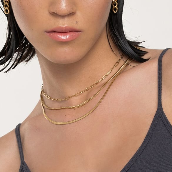 1 Piece Modern Series Daily Line Stainless Steel Gold Color Chic Women's Layered Necklaces 2