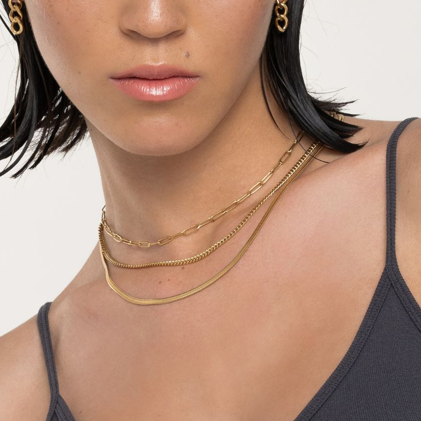 1 Piece Modern Series Daily Line Stainless Steel Gold Color Chic Women's Layered Necklaces h5Picture3