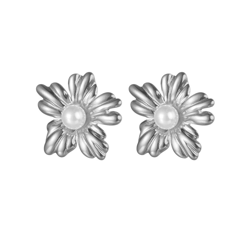 1 paire de boucles d&#39;oreilles à tige en acier inoxydable plaqué or 18 carats avec perles artificielles pour femme, série romantique, style rétro Image5