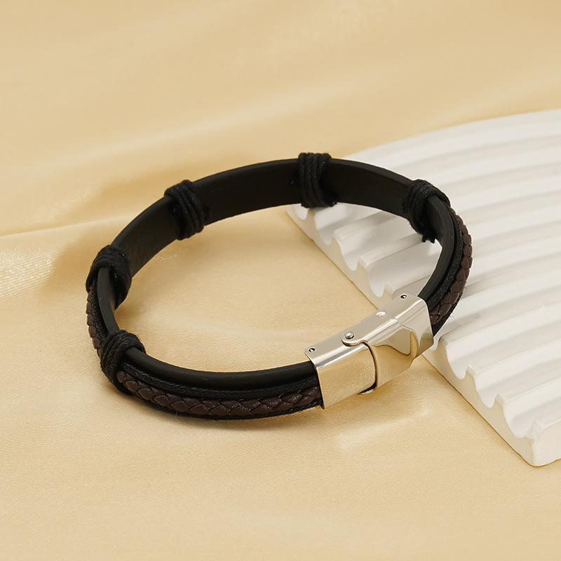 1 Paar Retro-Mode personalisierte Lederseil-Armbänder für Männer im kalten Stil, Nischen-geflochtene Lederarmbänder, Armbandschmuck für Frauen und Männer, Unisex-Armbänder Bild3