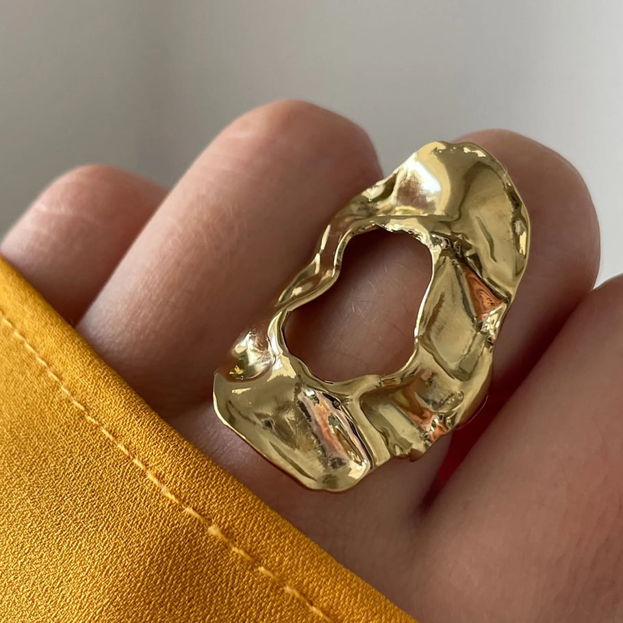Anillos ajustables para mujer de acero inoxidable dorado con diseño de martillo, serie clásica, 1 pieza Imagen3