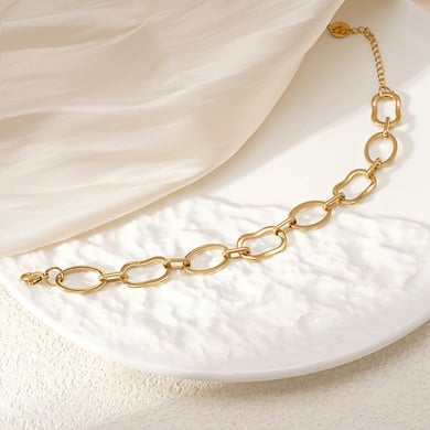 Pulsera de cadena de titanio y acero dorado con diseño geométrico diario de serie simple para mujer, 1 pieza h5 Imagen4