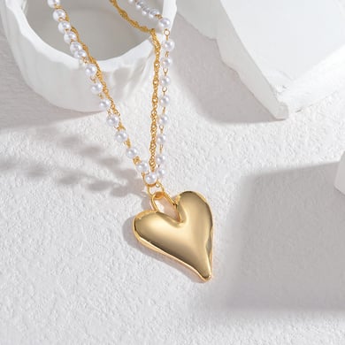 Collier bohème simple en acier inoxydable plaqué or 18 carats avec perles et pendentif soleil/lune pour femme, 1 pièce h5 Image4
