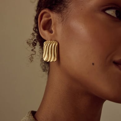 1 paire de boucles d&#39;oreilles à tige en acier inoxydable plaqué or 18 carats pour femme, style bande simple h5 Image4