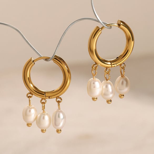 1 Pair Simple Series Retro Tassel Stainless Steel 18K Gold Plated Artificial Pearl Women Drop Earrings 2