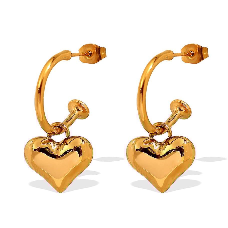1 paio di orecchini pendenti da donna in acciaio al titanio color oro con cuore dolce della serie romantica Immagine8