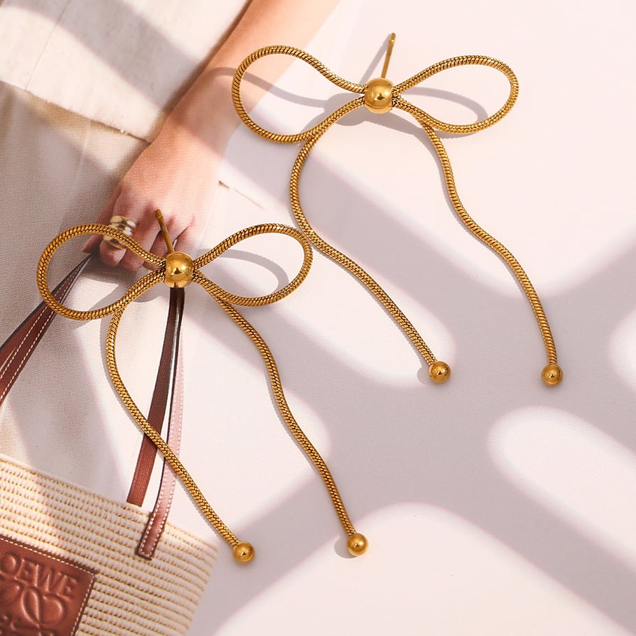 1 Pair Romantic Series Sweet Bow Knot Stainless Steel   Gold Color  Women's Drop Earrings Picture4