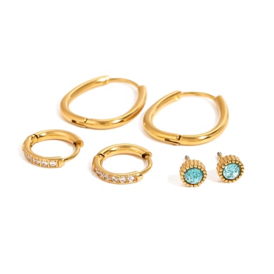 1 Paar Ohrringe Set aus süßen geometrischen Zirkonia-Steinen aus Edelstahl der Simple Series, 18 Karat vergoldet h5 Bild5