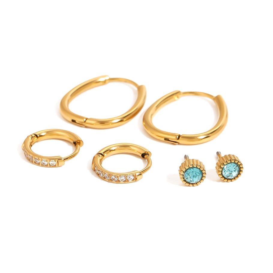 1 Paar Ohrringe Set aus süßen geometrischen Zirkonia-Steinen aus Edelstahl der Simple Series, 18 Karat vergoldet Bild5