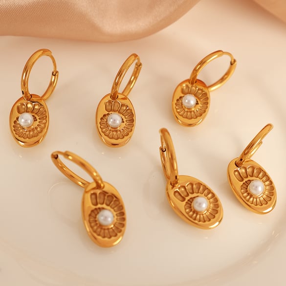 1 Pair Simple Series Simple Turtle Stainless Steel 18K Gold Plated Artificial Pearl Women Drop Earrings