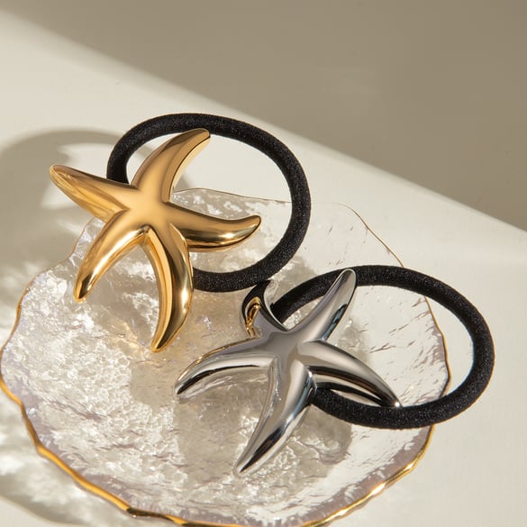 Anello per capelli a forma di stella a cinque punte liscio e sottile in acciaio inossidabile in stile europeo e americano, corda per capelli, accessori per capelli all&#39;ingrosso per donne 2